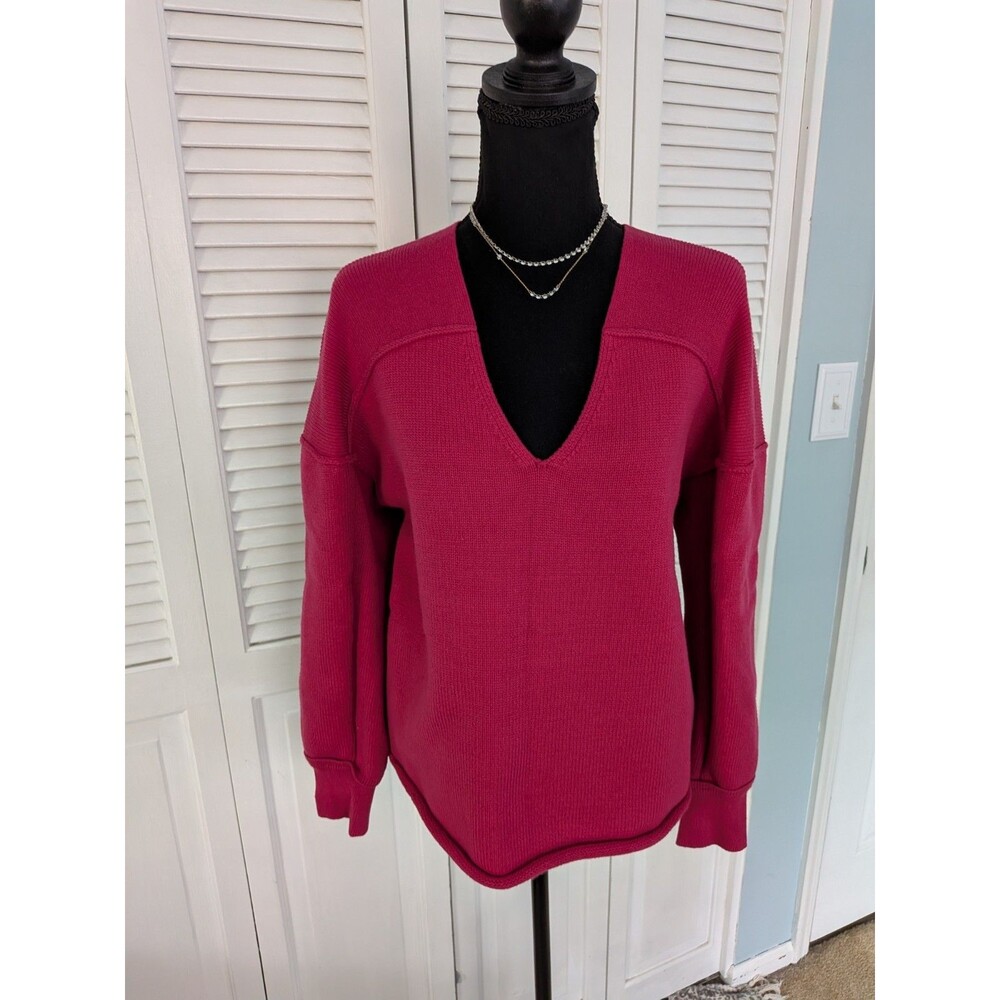CAbi Sangria Sweater #6245 Women's M Easy Pullover V-Neck Fucshia Pink Academia